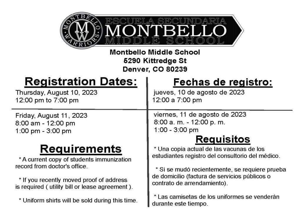 Montbello Middle School » Registration 23-24